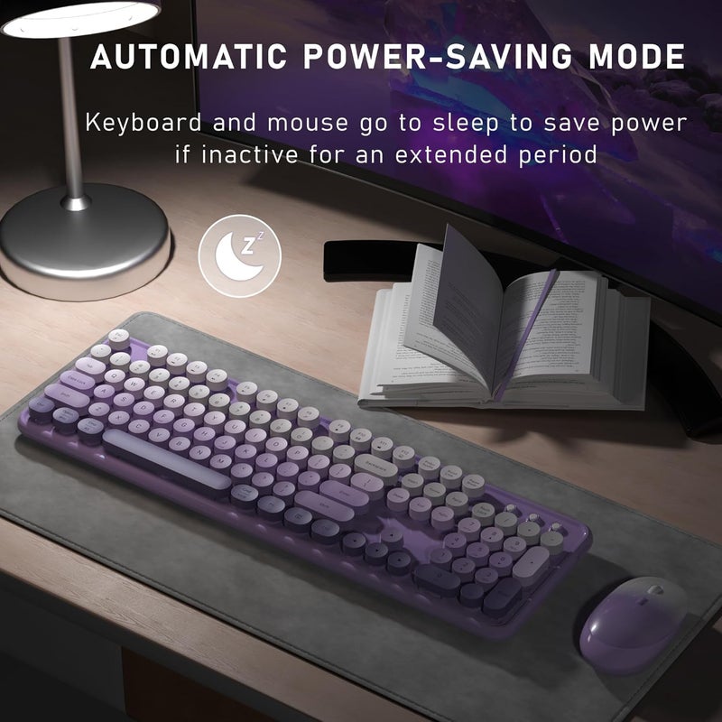 Links9+ Wireless Keyboard and Mouse, Full-Size Retro Typewriter Keyboard with Round Keycaps, 2.4GHz for Windows, Mac, Laptop, PC, Desktop (Purple Gradient) - Image 4